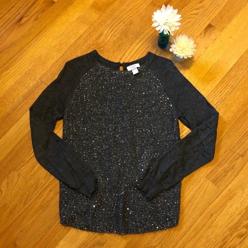 Loft Raglan Sweater w/ Sequined Front - Picture 2 of 8